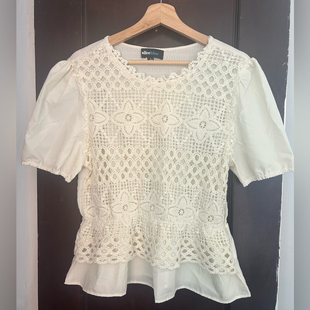 NWOT • Alice Blue Crochet Peplum Top